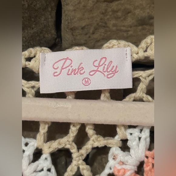 NWT Pink Lily Crochet Long Pink & Cream Cardigan! SZ- Medium 💕 - Picture 5 of 11
